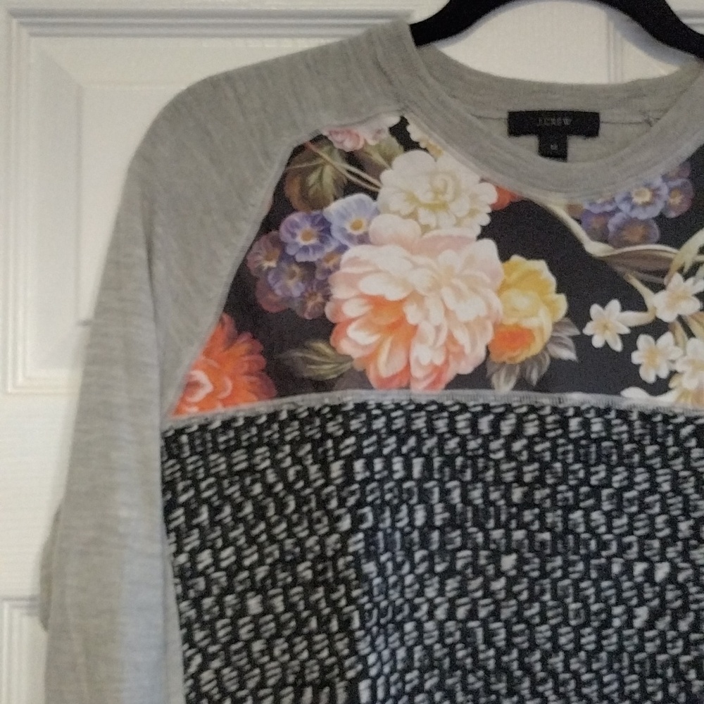 J. Crew Gray Merino Wool/Silk Patterned Sweater